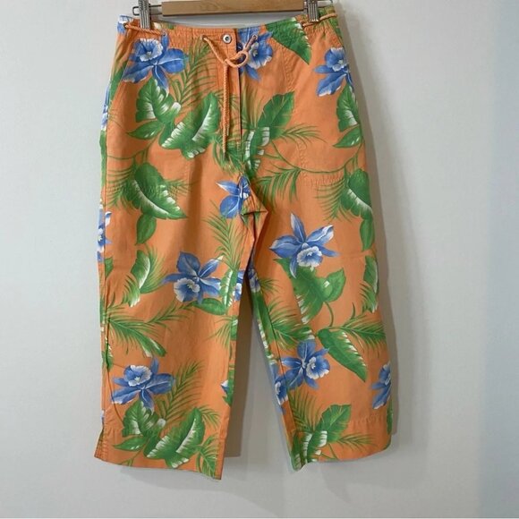 Lauren Ralph Lauren Orange and Green Tropical Floral Capri Pants Size 8 - Picture 1 of 15